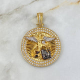 Dije Medalla San Miguel Arcángel 25.55gr / 5.2cm / Circones Blancos Dos Oros Amarillo Blanco ©