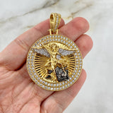 Dije Medalla San Miguel Arcángel 25.55gr / 5.2cm / Circones Blancos Dos Oros Amarillo Blanco ©