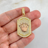 Dije Placa Medalla Corona RX 8.45gr / 4.5cm / Circones Blancos Dos Oros Amarillo Rosa ©