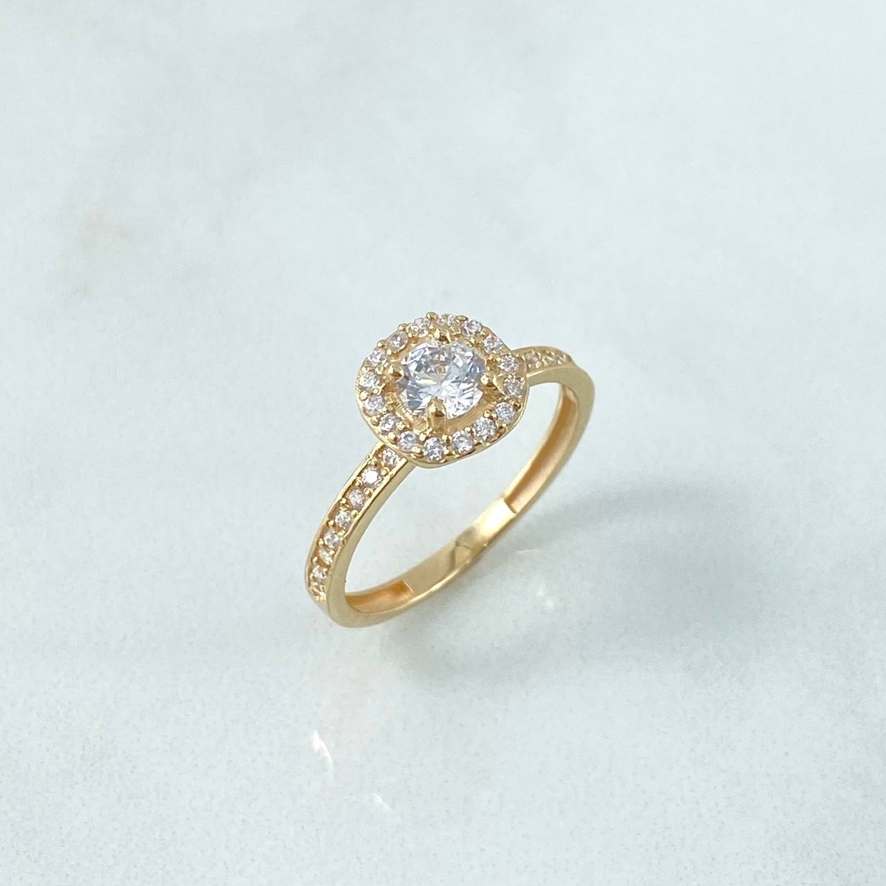 Anillo Solitario Halo Tupido 3gr / T8 / Circones Blancos Oro Amarillo ©