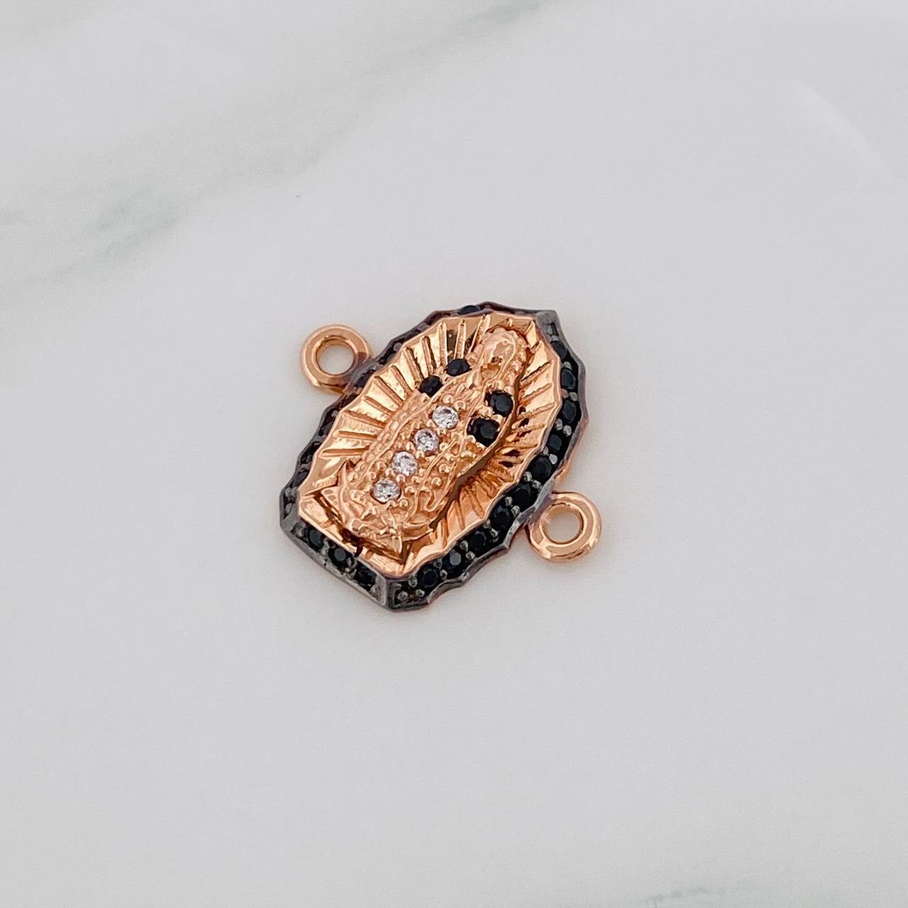 Herraje Virgen de Guadalupe 1.2g / 1.2cm Dos Oros Negro Rosa 18K