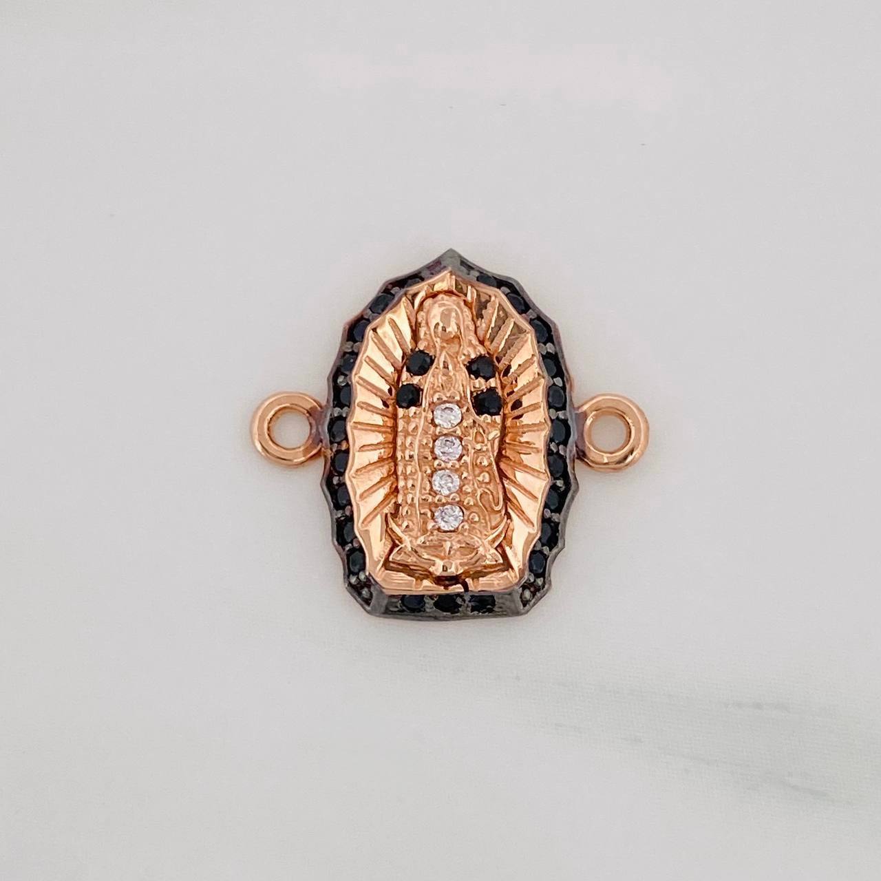 Herraje Virgen de Guadalupe 1.2g / 1.2cm Dos Oros Negro Rosa 18K