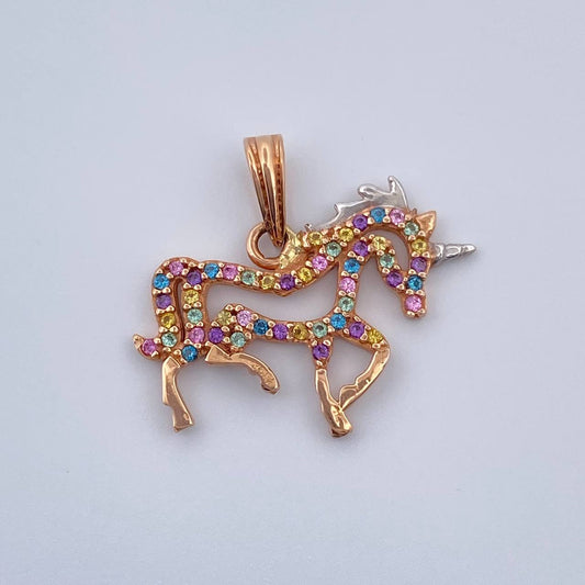 Dije Unicornio 1.8gr / 2cm / Circones De Colores Dos Oros Blanco Rosa 18K &