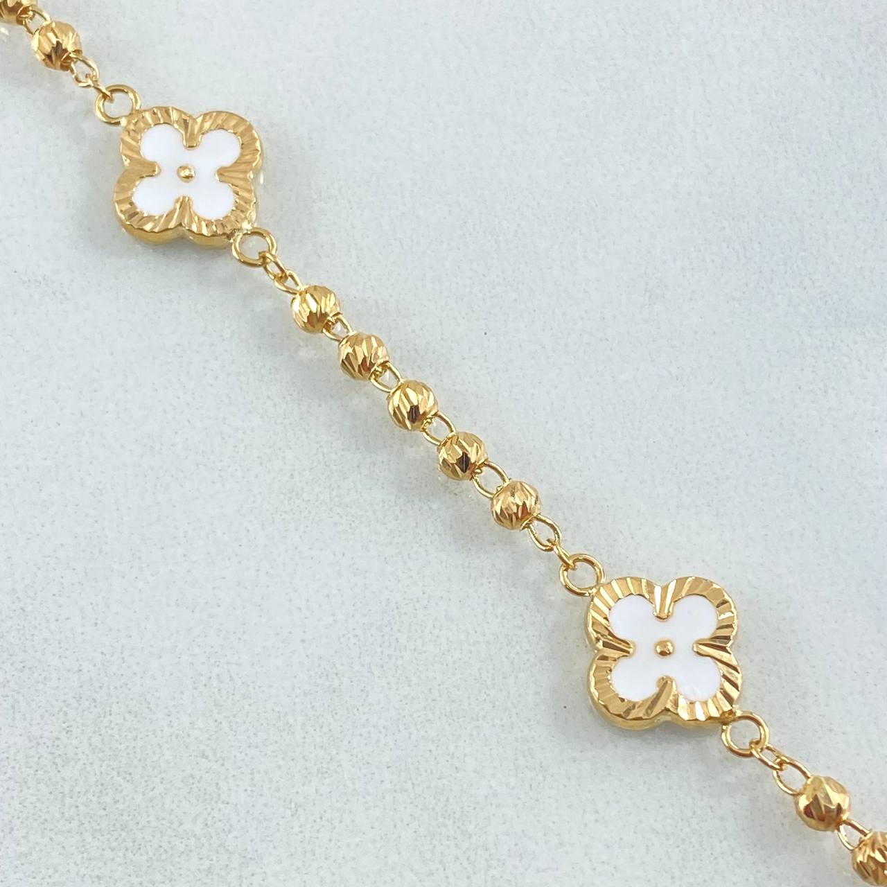 Pulso Trebol Blanco 4.5gr / 19.5cm / Oro Amarillo 18K *
