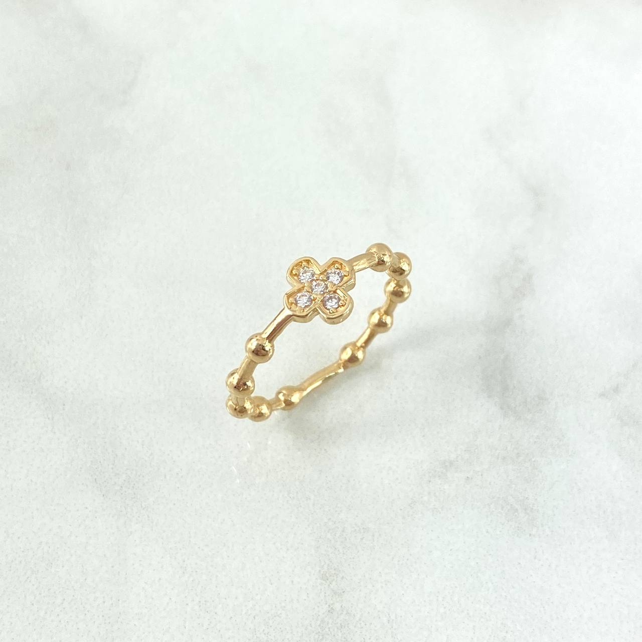 Anillo Cruz Esferas 2.45gr / T6 1/2 / Oro 18K ©
