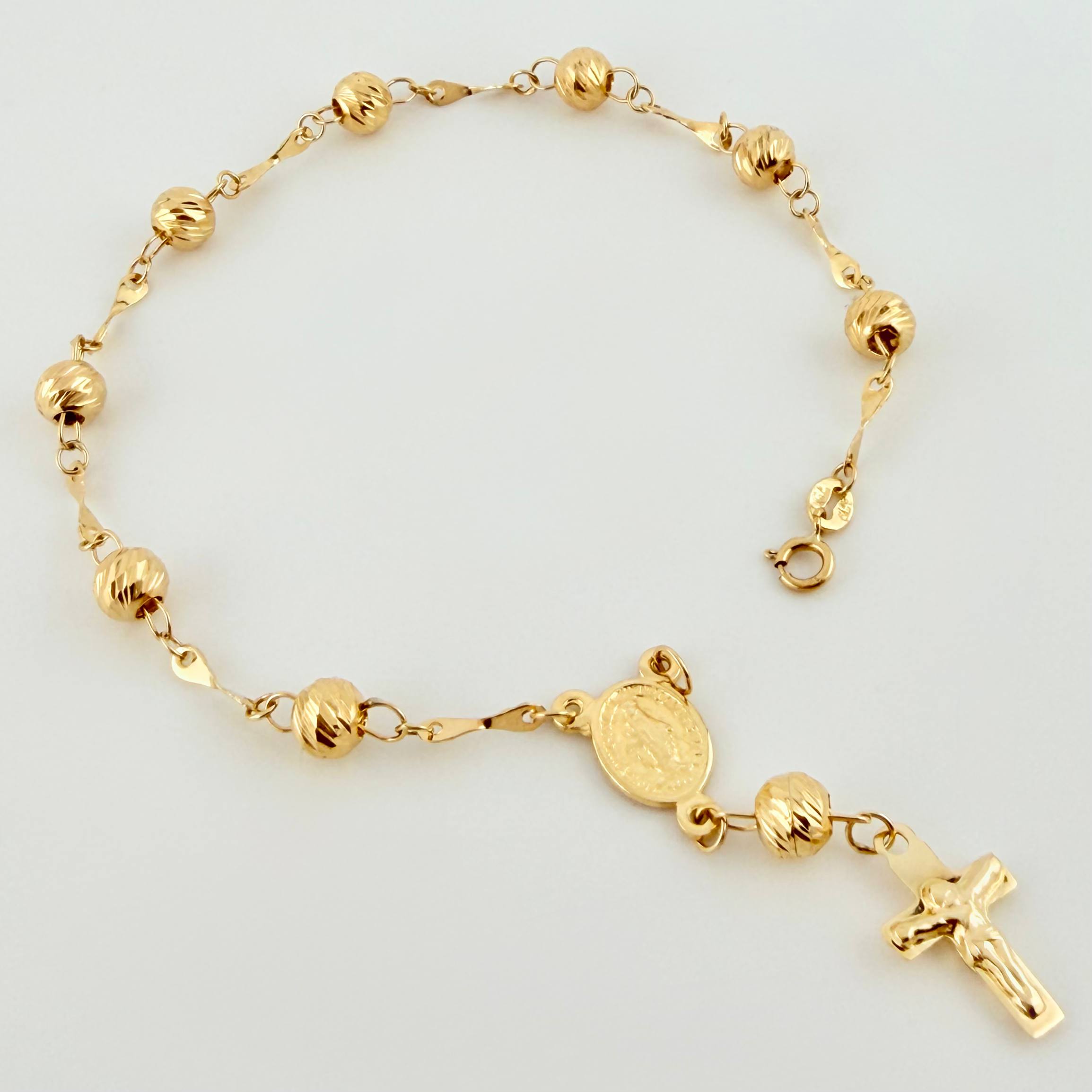 Pulso Denario Virgen Milagrosa Cruz Cristo 3.85gr / 19cm / 5mm Oro Amarillo 18K *