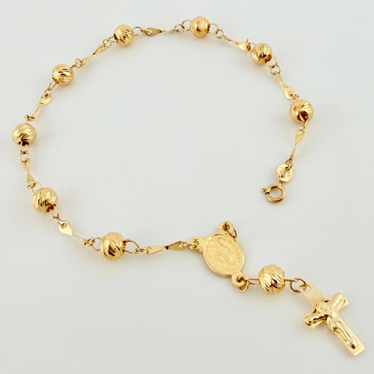 Pulso Denario Virgen Milagrosa Cruz Cristo 3.85gr / 19cm / 5mm Oro Amarillo 18K *