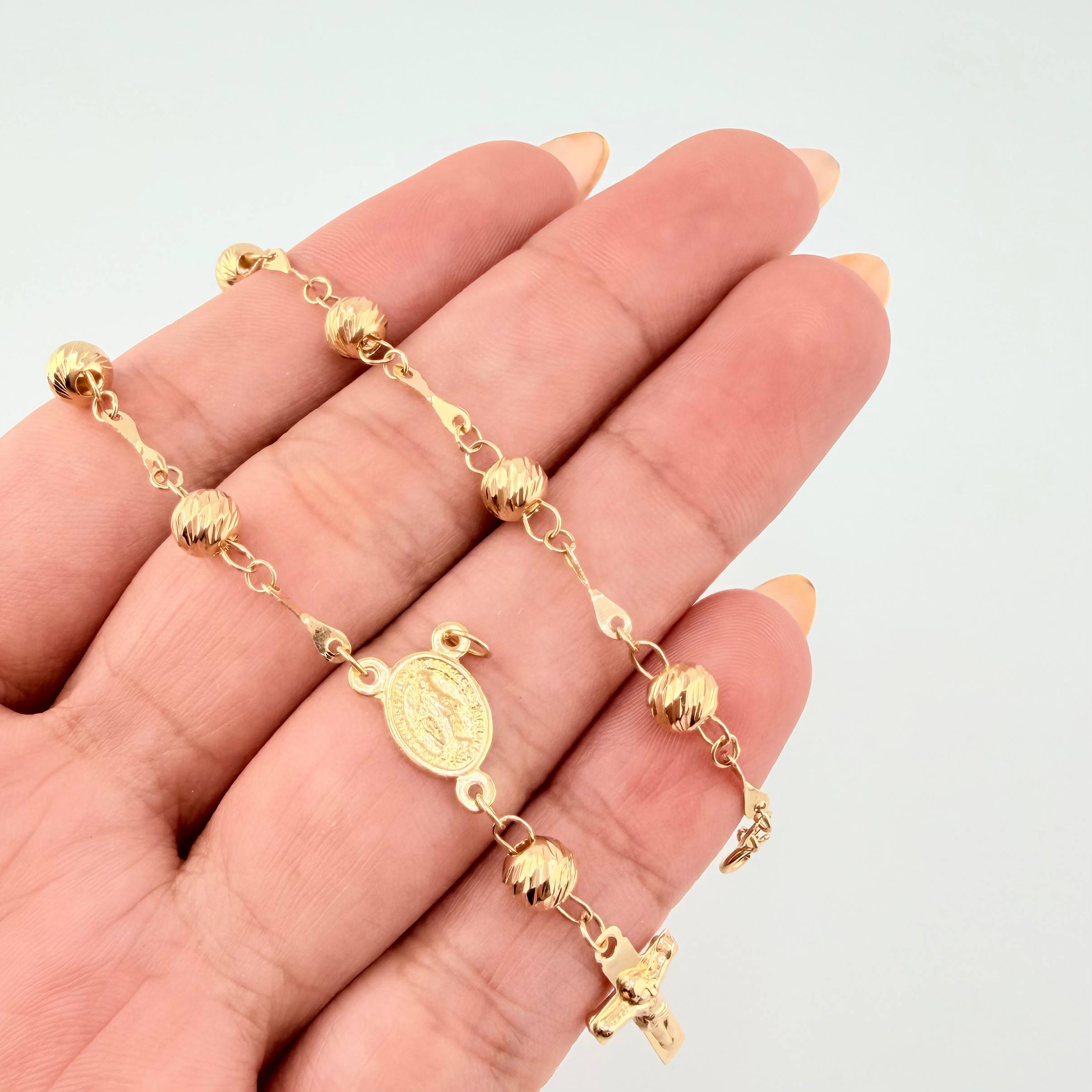 Pulso Denario Virgen Milagrosa Diamantado 3.65gr / 17cm / 5mm Oro Amarillo 18K ©