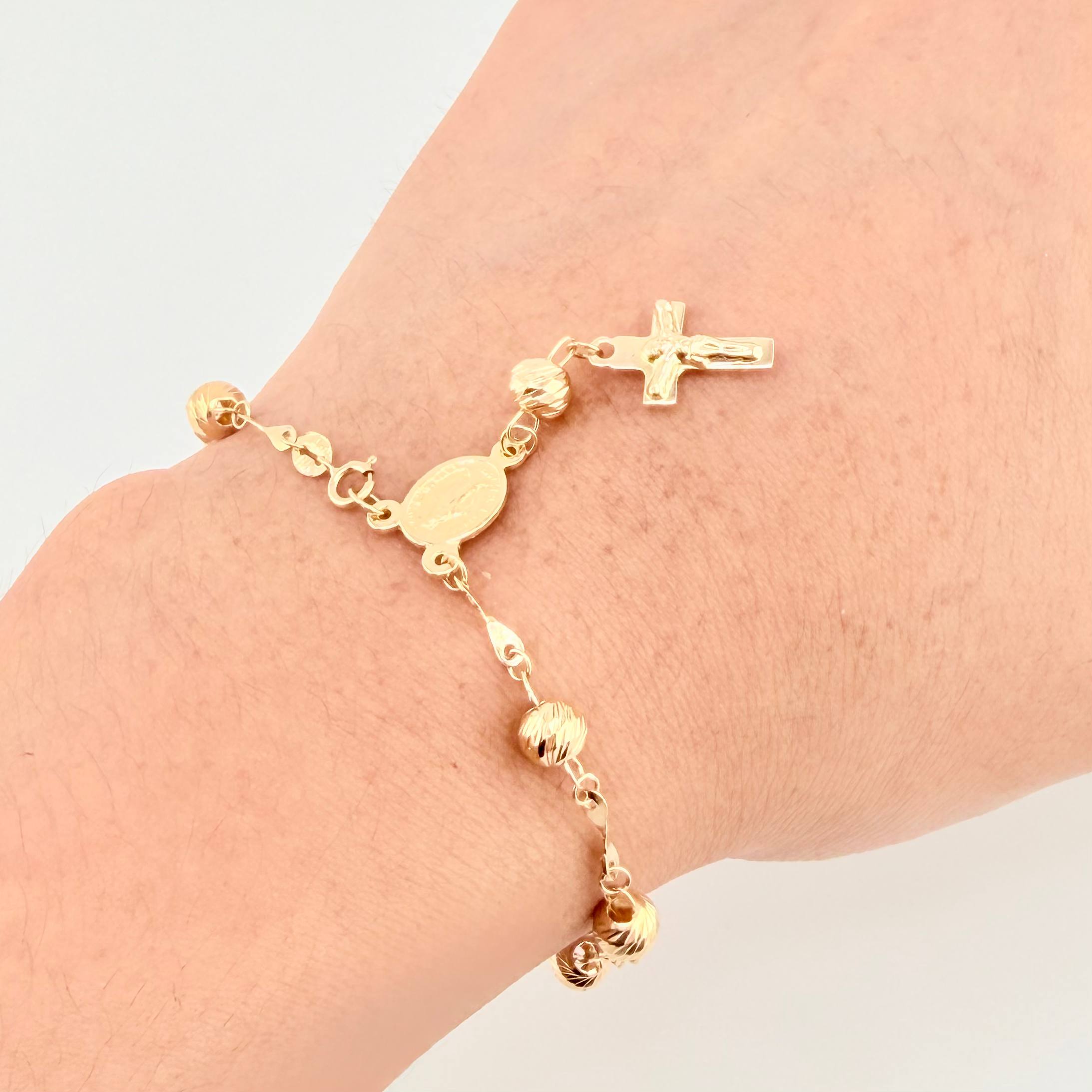 Pulso Denario Virgen Milagrosa Cruz Cristo 3.85gr / 19cm / 5mm Oro Amarillo 18K *