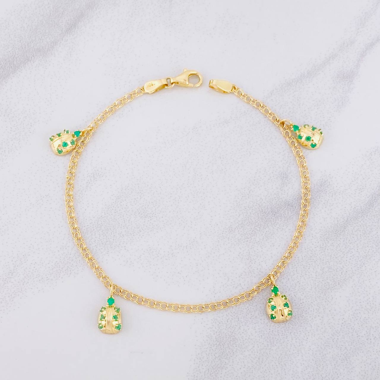 Pulso Mariquitas Esmeraldas 44pts 3.95g / 19.4cm / 2.2mm Oro Amarillo 18K