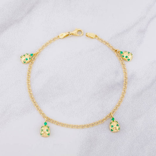 Pulso Mariquitas Esmeraldas 44pts 3.95g / 19.4cm / 2.2mm Oro Amarillo 18K