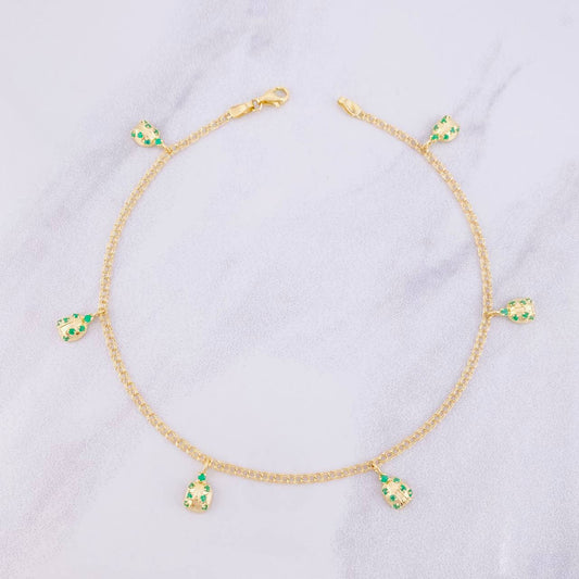 Tobillera Mariquitas Esmeraldas 67pts 5.55g / 27.9cm / 2.2mm Oro Amarillo 18K