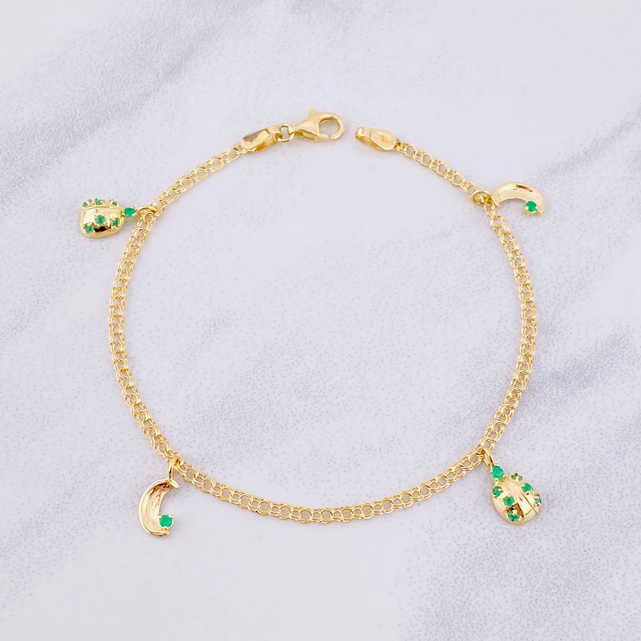 Pulso Figuras Esmeraldas 25pts 3.65g / 19cm / 2.3mm Oro Amarillo 18K