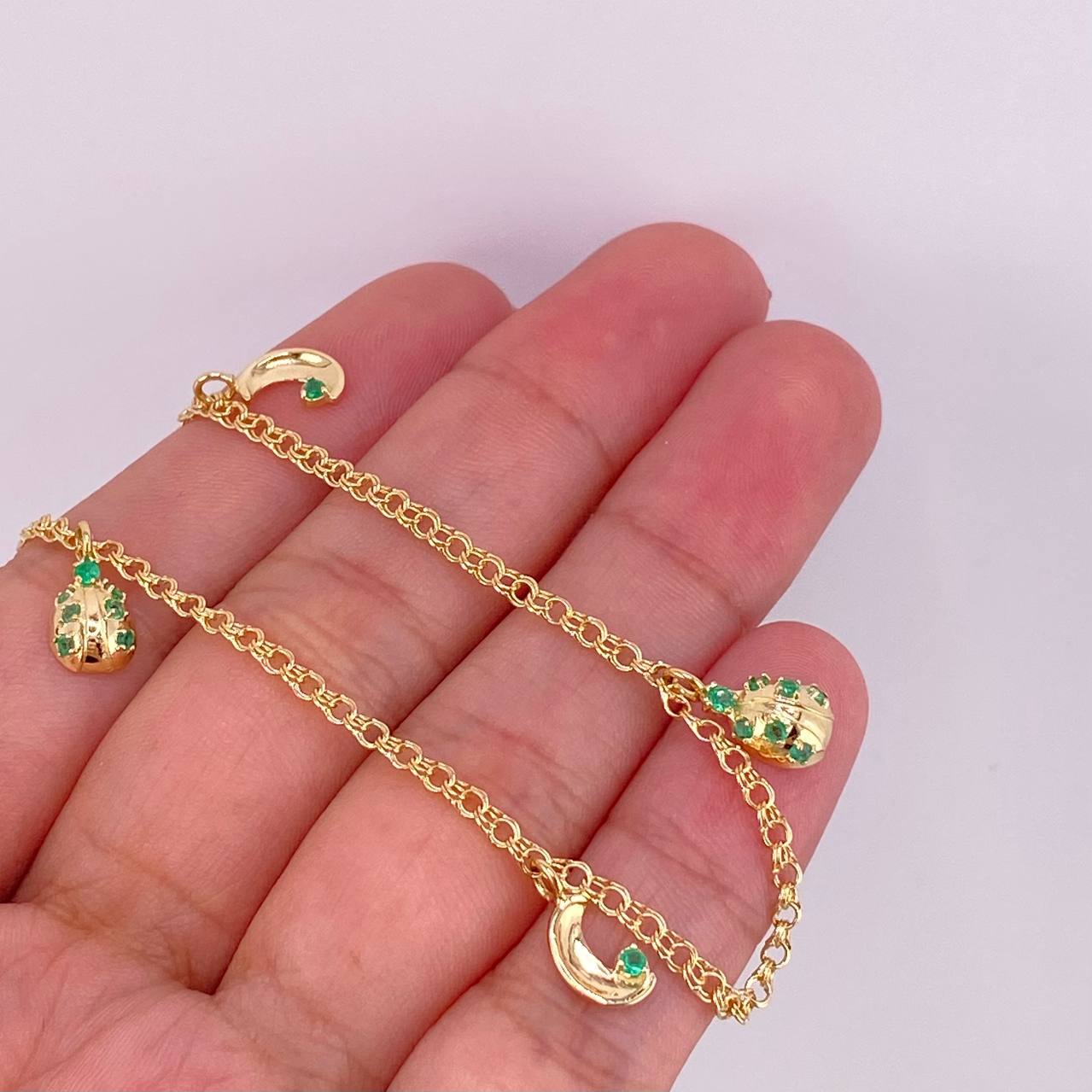 Pulso Figuras Esmeraldas 25pts 3.65g / 19cm / 2.3mm Oro Amarillo 18K