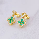 Topos Flor Borde Tupido Esmeraldas 33pts Diamantes 50pts 3.75g / 16.3mm Oro Amarillo 18K