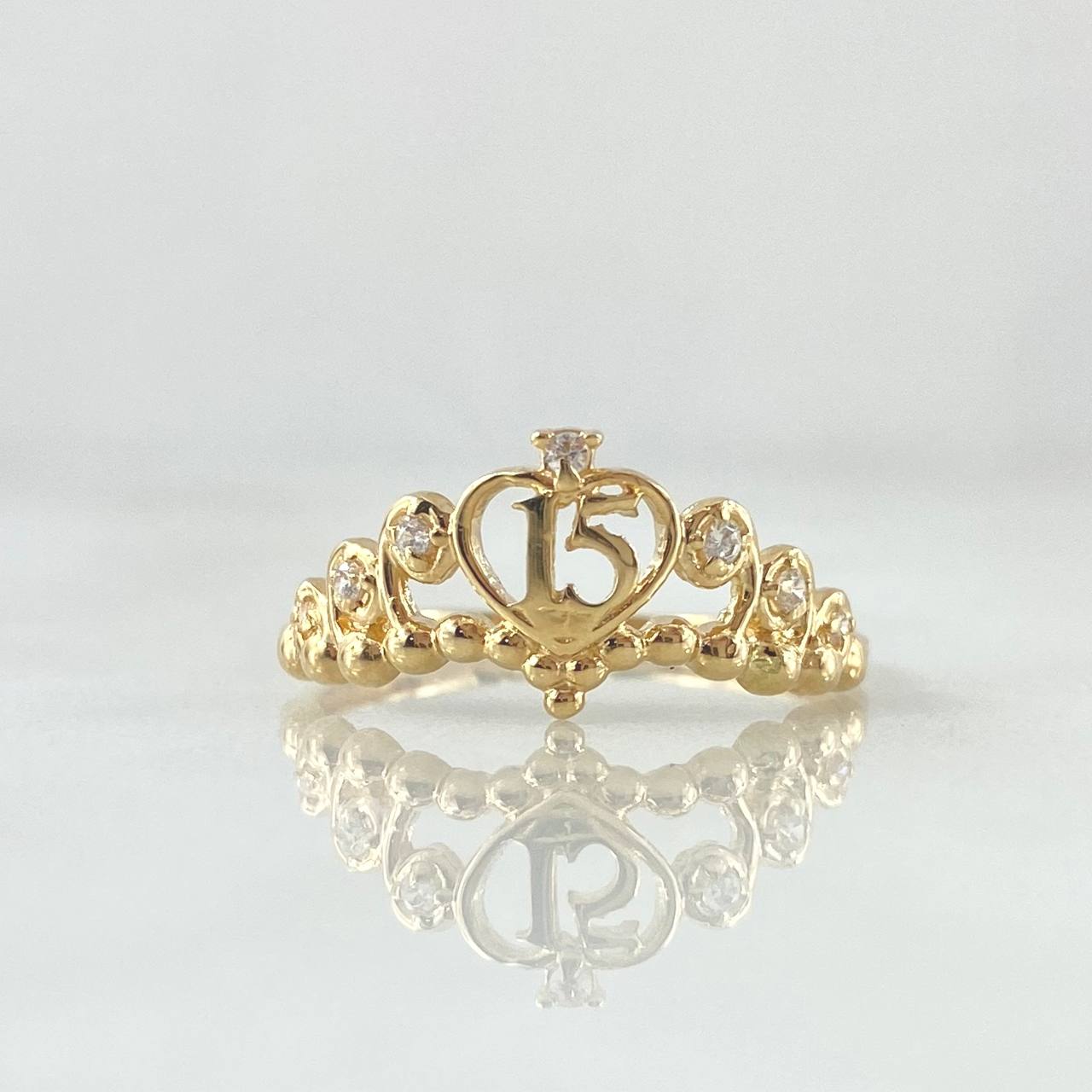 Anillo 15s Corona Bizantina 1.6gr / T5 1/4 / Circones Blancos Oro Amarillo 18K