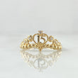 Anillo 15s Corona Bizantina 1.6gr / T5 1/4 / Circones Blancos Oro Amarillo 18K