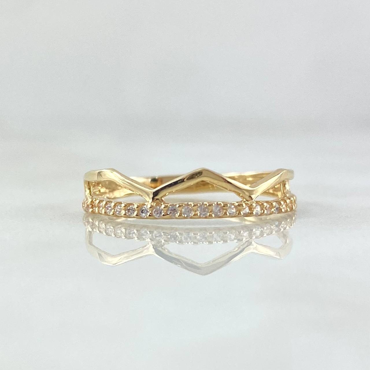 Anillo Trio Tiara En Triangulo 1.3gr / T7 / Circones Blancos Oro Amarillo 18K