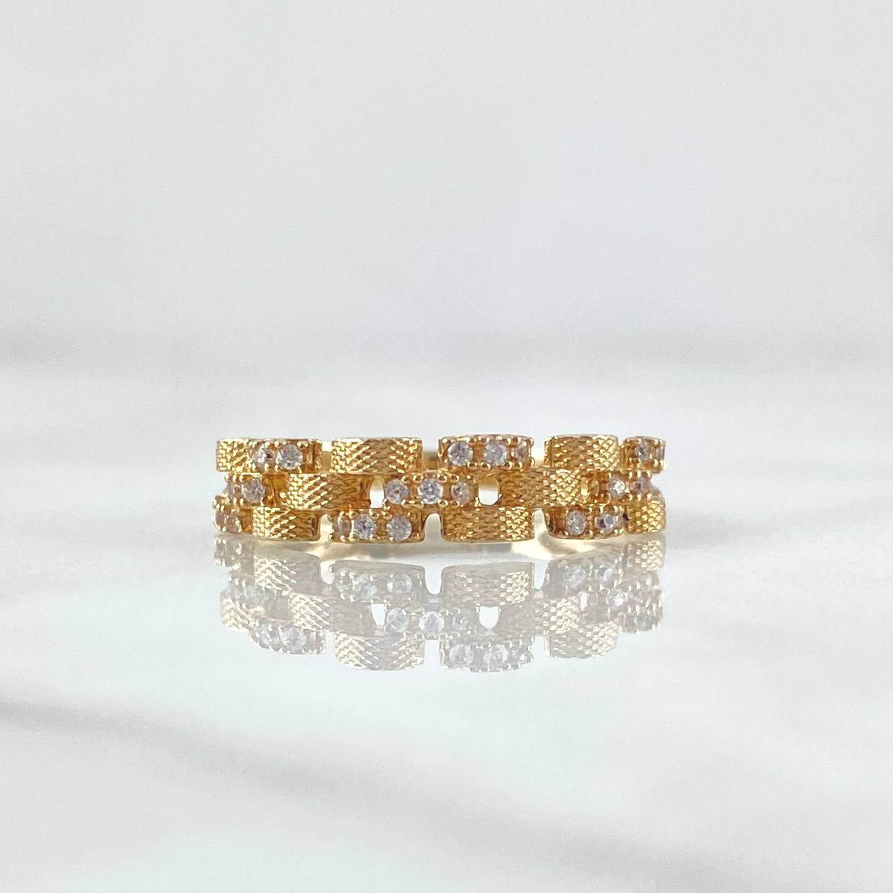 Anillo Correa Rustica Intercaladas 2.3gr / T7 / Circones Blancos Oro Amarillo 18K ©