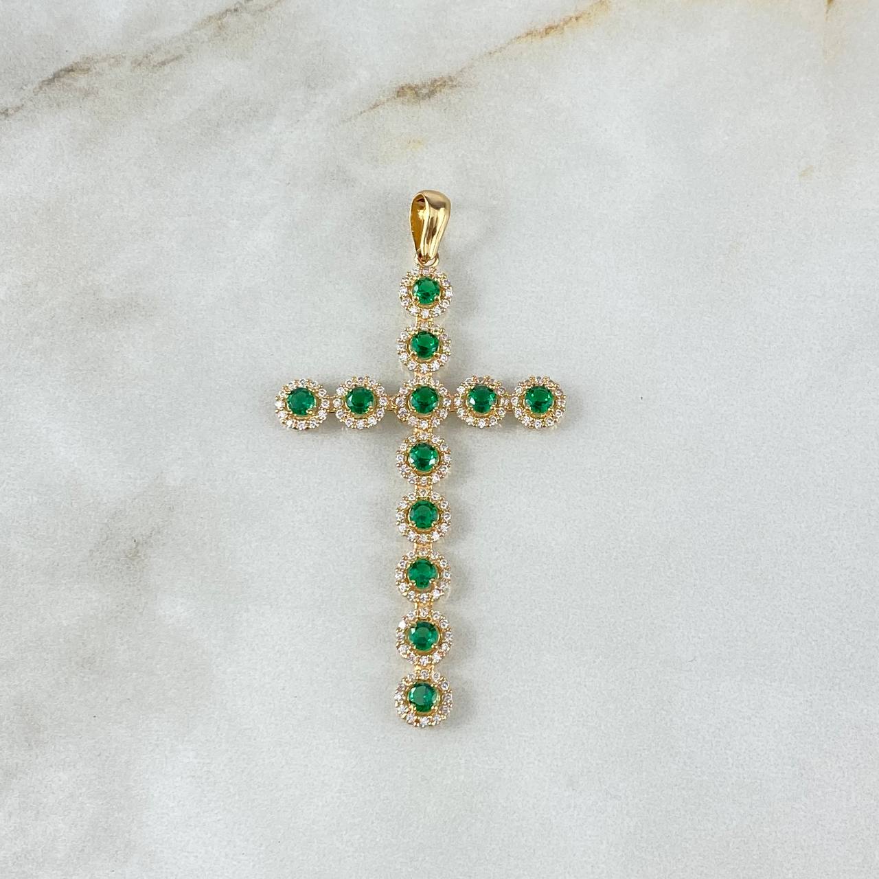 Dije Cruz Tupida 4.5gr / 6cm / Circones Blancos Verdes Oro Amarillo ©