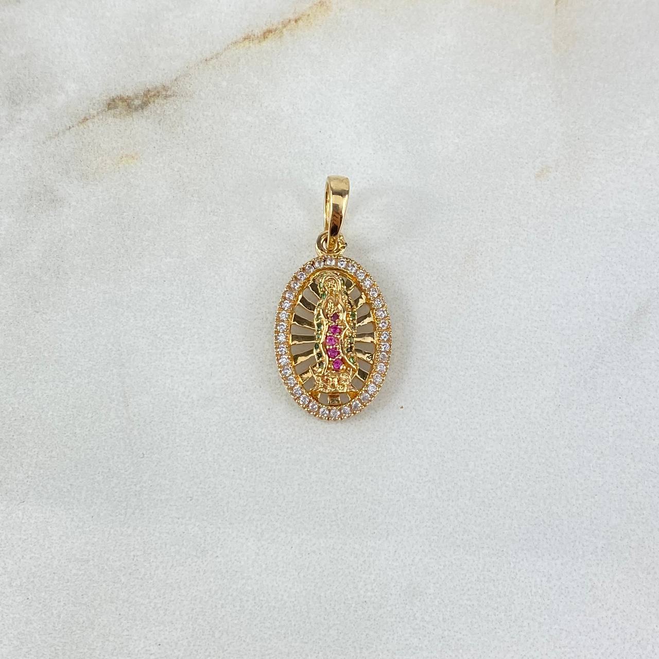 Dije Virgen de Guadalupe 2.35gr / 2.5cm / Circones Fucsias Verdes Blancos Oro Amarillo