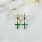 Candongas Cruz 2.75gr / 2.5cm-1.5cm / Circones Verdes Oro Amarillo