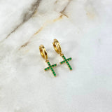 Candongas Cruz 2.85gr / 2.5cm-1.5cm / Circones Verdes Oro Amarillo