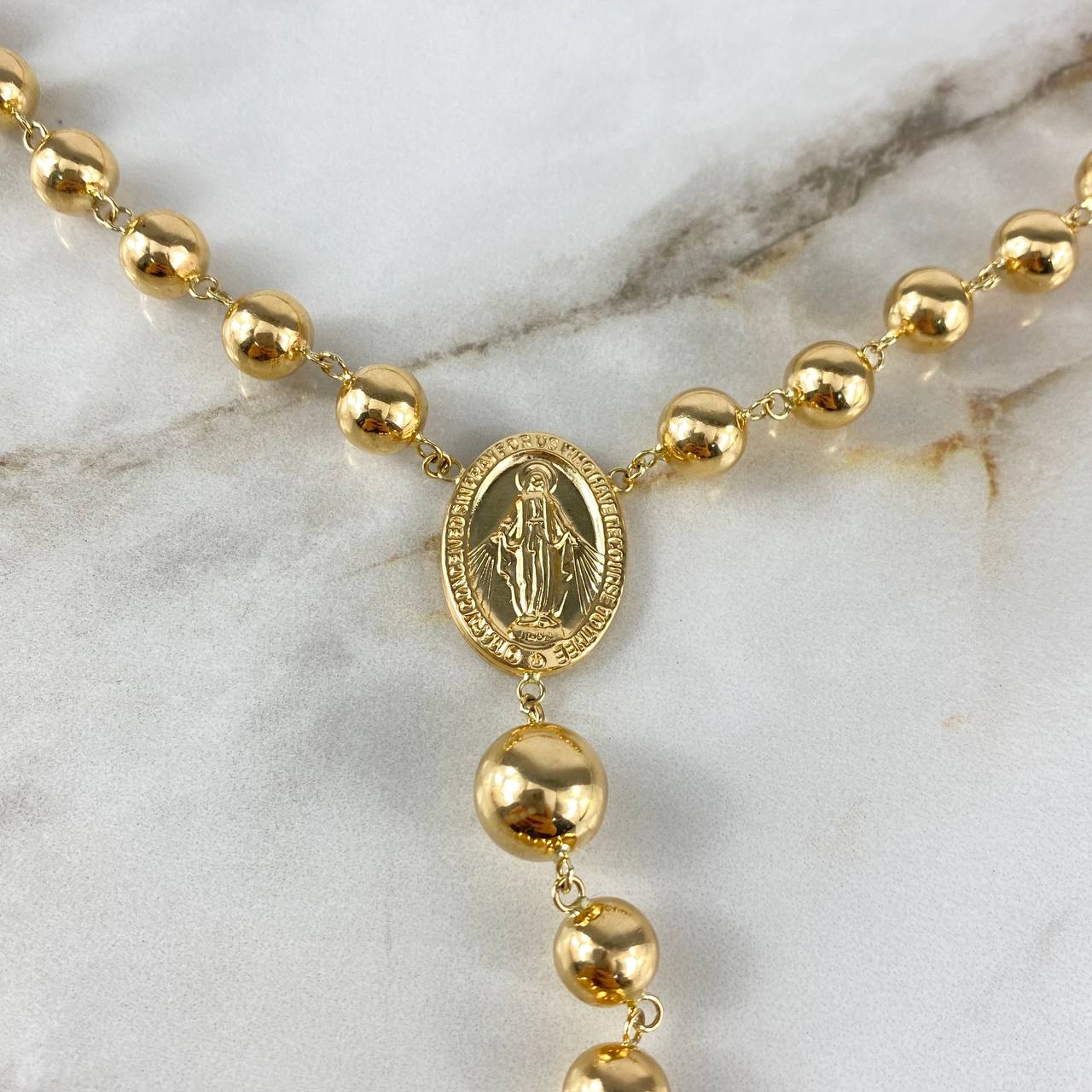 Rosario Virgen Milagrosa 30gr / 70cm / 8-11mm Bolas Lisas Oro Amarillo ©