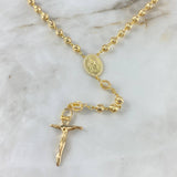 Rosario Virgen Milagrosa 47.85gr / 70cm / 7-9mm Bolas diamantadas circones Blancos Oro Amarillo ©