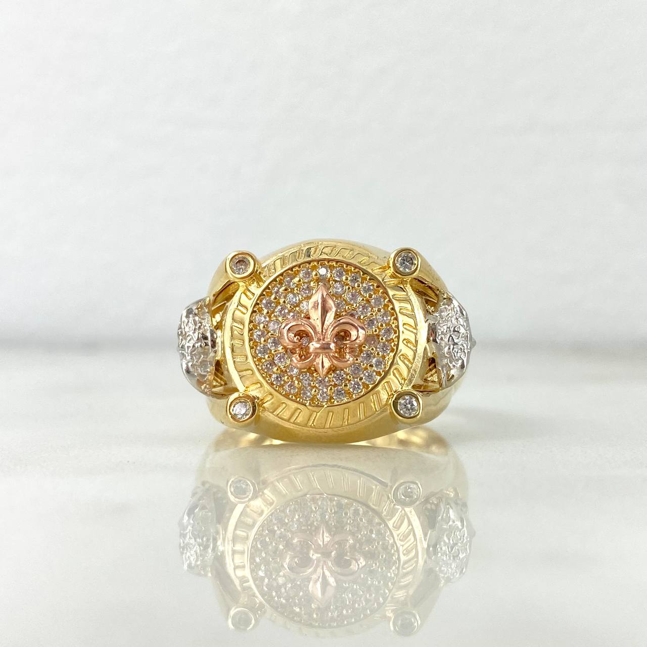 Anillo Flor De Lis Medusa 10gr / T10 / Circones Blancos Tres Oros ©