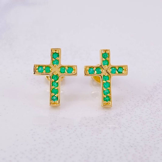 Topos Cruz Esmeraldas 32pts 2.15g / 12mm Oro Amarillo 18K