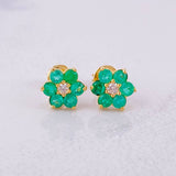 Topos Flor Seis Petalos Esmeraldas 45pts Diamantes 13pts 1.8g / 8mm Oro Amarillo 18K