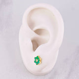 Topos Flor Seis Petalos Esmeraldas 45pts Diamantes 13pts 1.8g / 8mm Oro Amarillo 18K