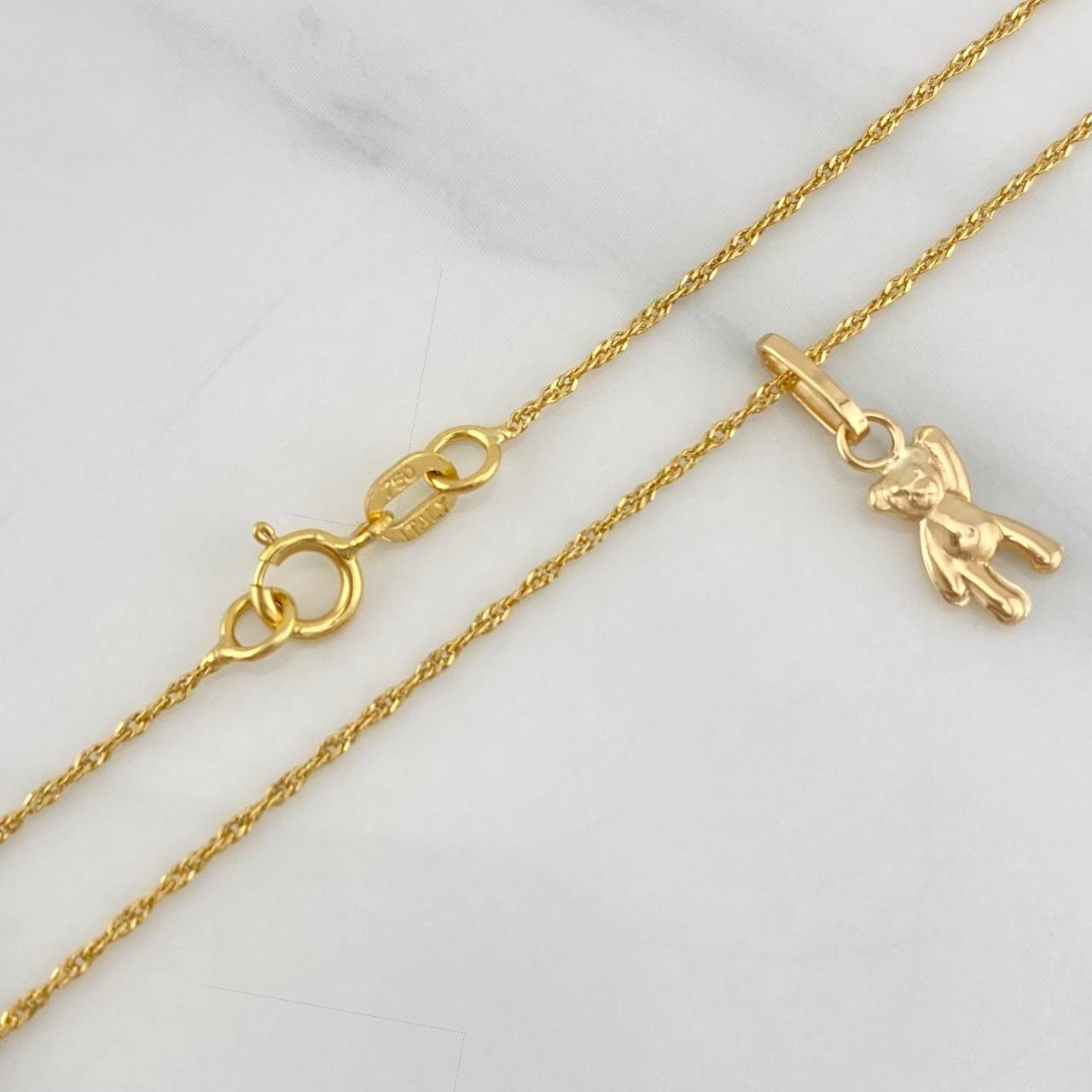 Set Cadena Singapur + Dije Oso / 1,35gr / 45 cm Oro Amarillo 18K