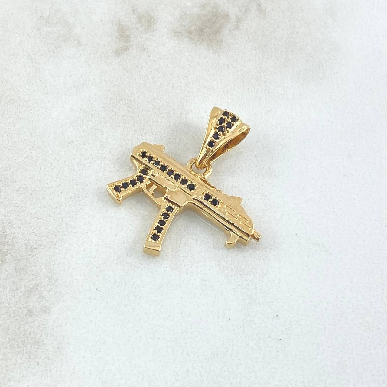 Dije Arma MP15 2.5gr / 2.4cm / Circones Negros Oro Amarillo 18K