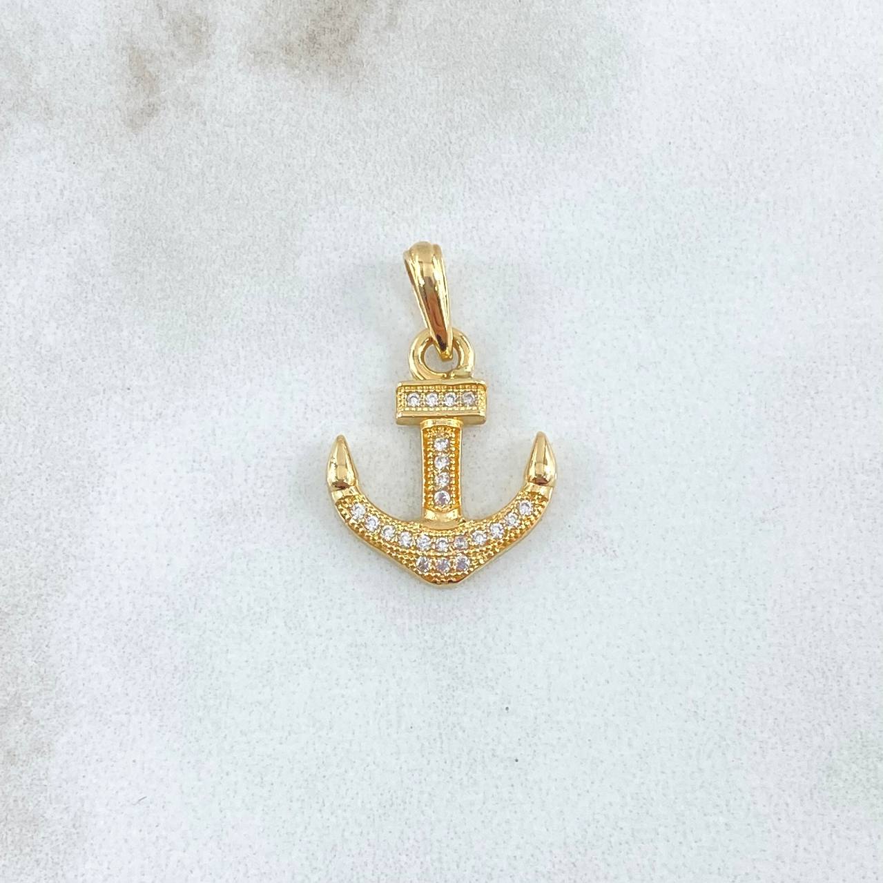 Dije Ancla 1.65gr / 2.3cm / Circones Blancos Oro Amarillo 18K