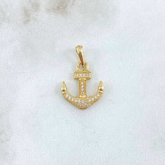 Dije Ancla 1.65gr / 2.3cm / Circones Blancos Oro Amarillo 18K