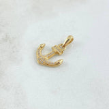 Dije Ancla 1.65gr / 2.3cm / Circones Blancos Oro Amarillo 18K