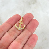 Dije Ancla 1.65gr / 2.3cm / Circones Blancos Oro Amarillo 18K