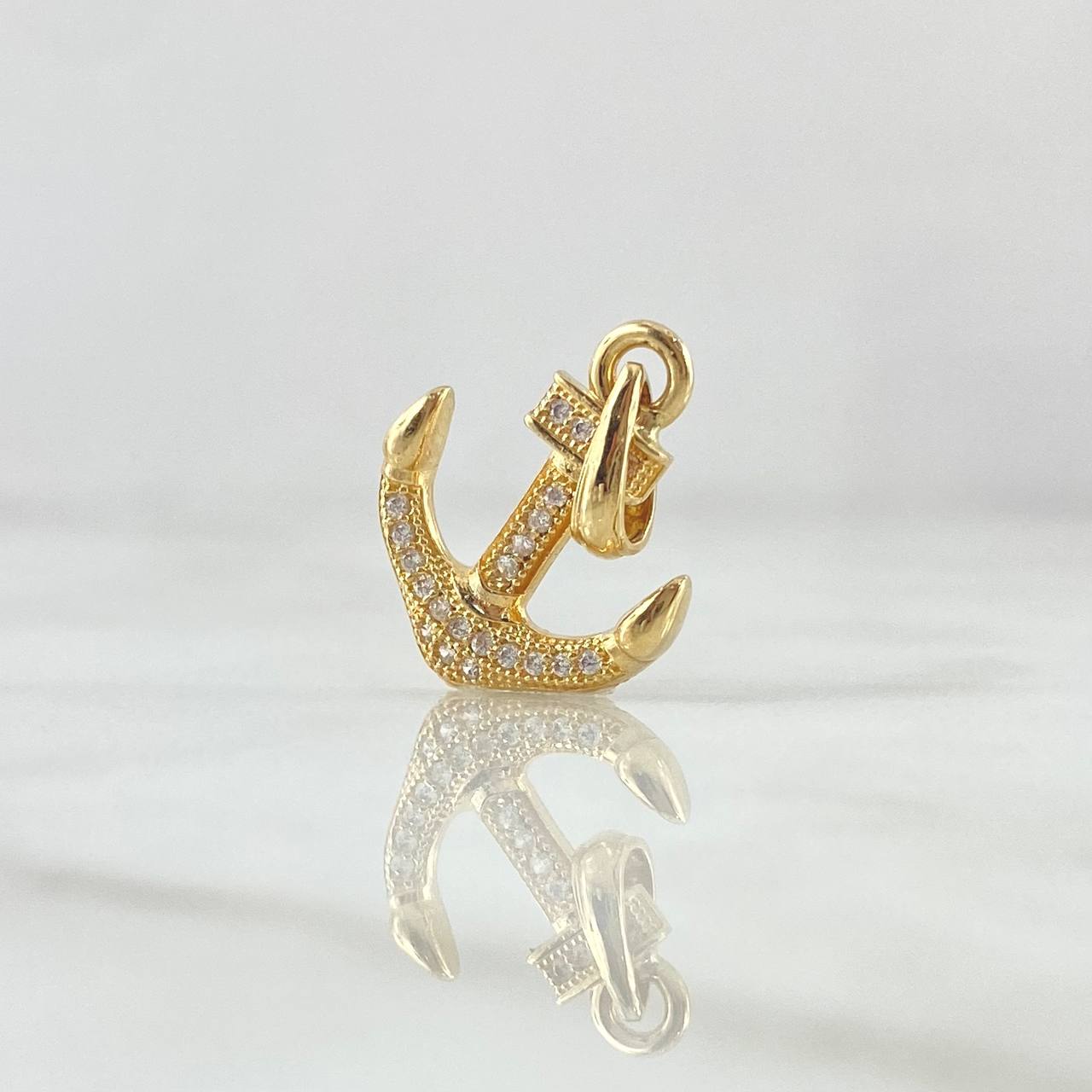 Dije Ancla 1.65gr / 2.3cm / Circones Blancos Oro Amarillo 18K
