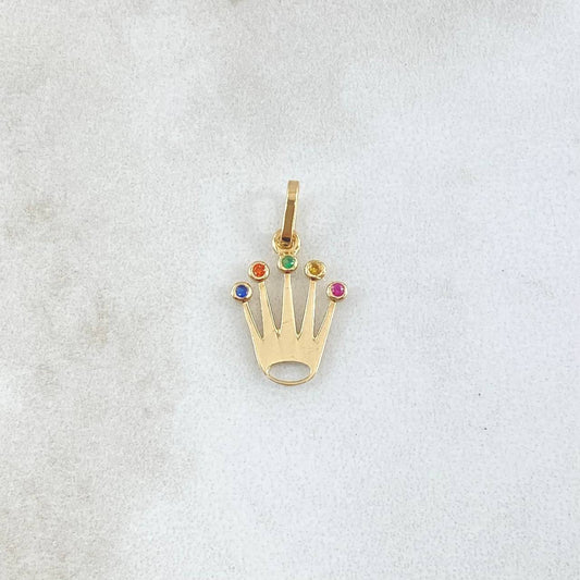 Dije Corona RX Arcoiris 0.7gr / 2cm / Circones Multicolor Oro Amarillo 18K