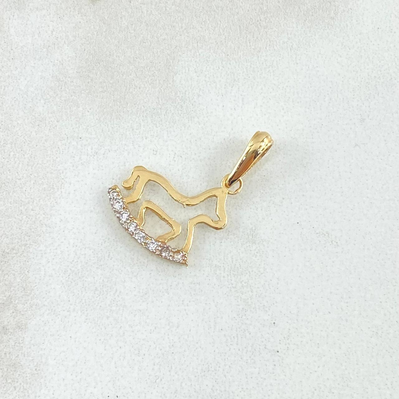 Dije Vaca Basteada 0.85gr / 2cm / Circones Blancos Oro Amarillo 18K