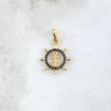 Dije Ancla Timón 1.7gr / 2.5cm / Circones Negros Oro Amarillo 18K