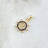 Dije Ancla Timón 1.7gr / 2.5cm / Circones Negros Oro Amarillo 18K