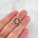 Dije Ancla Timón 1.7gr / 2.5cm / Circones Negros Oro Amarillo 18K