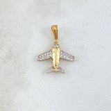 Dije Avión 1.35gr / 2.2cm / Circones Blancos Dos Oros Amarillo Blanco 18K