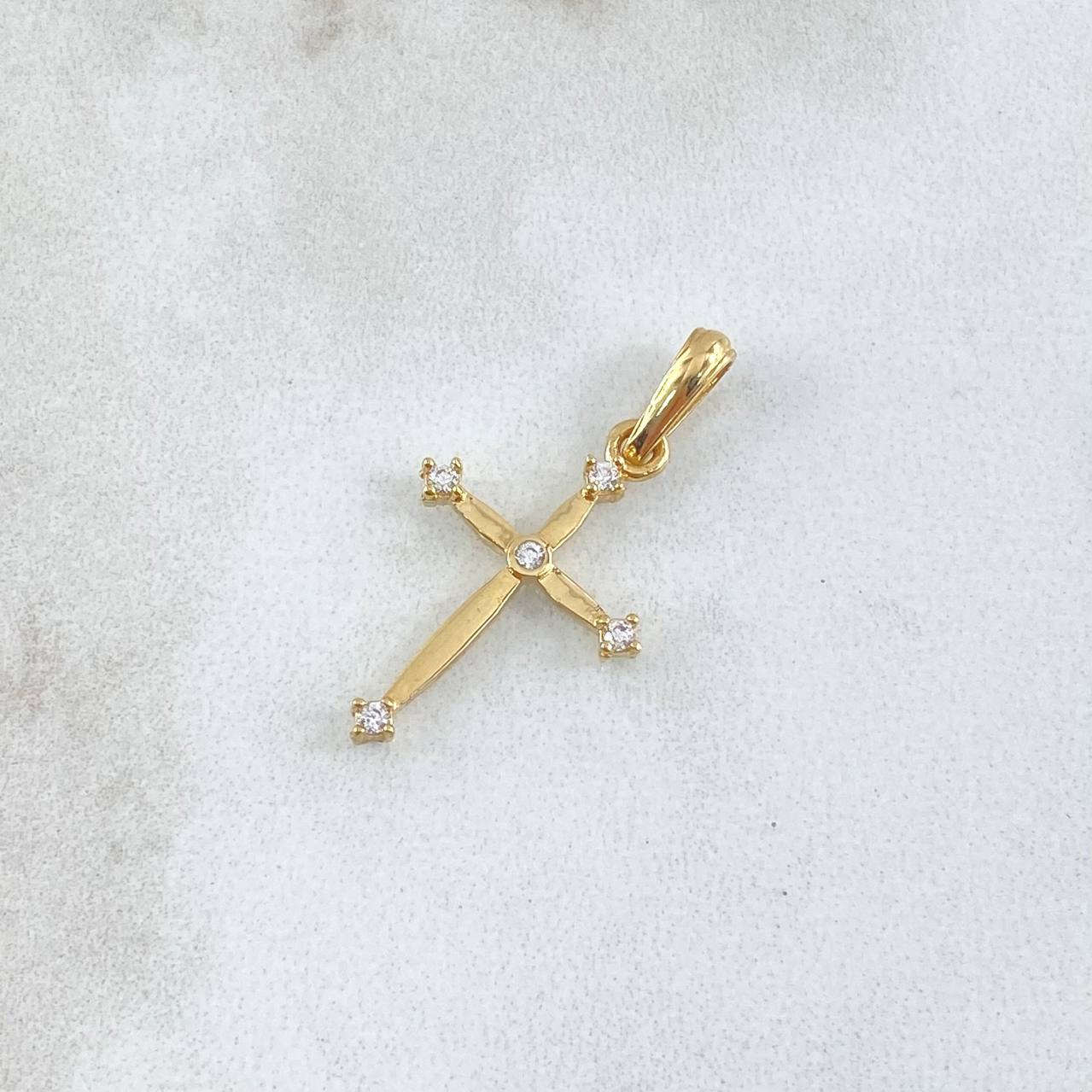 Dije Crúz Puntas Abultadas 1gr / 2.6cm / Circones Blancos Oro Amarillo 18K