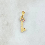 Dije Llave Corazón Hueco 0.75gr / 2.6cm / Circones Fucsias Oro Amarillo 18K