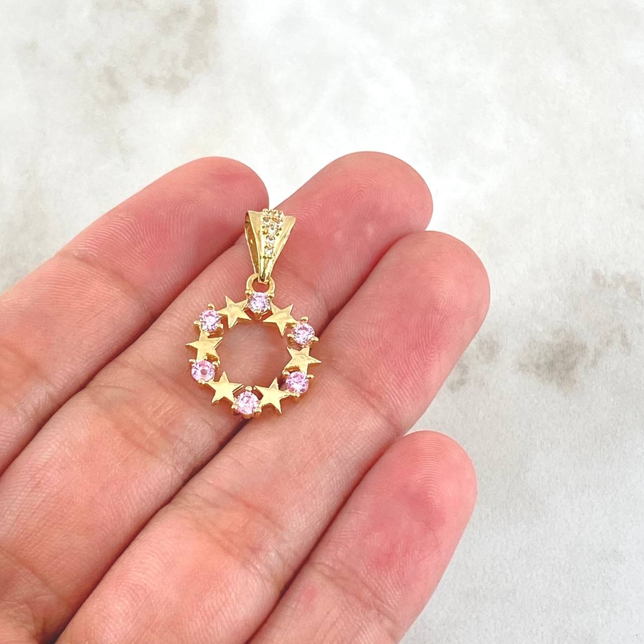 Dije Aro Estrellado 1.85gr / 2.5cm / Circones Blancos Rosa Oro Amarillo 18K