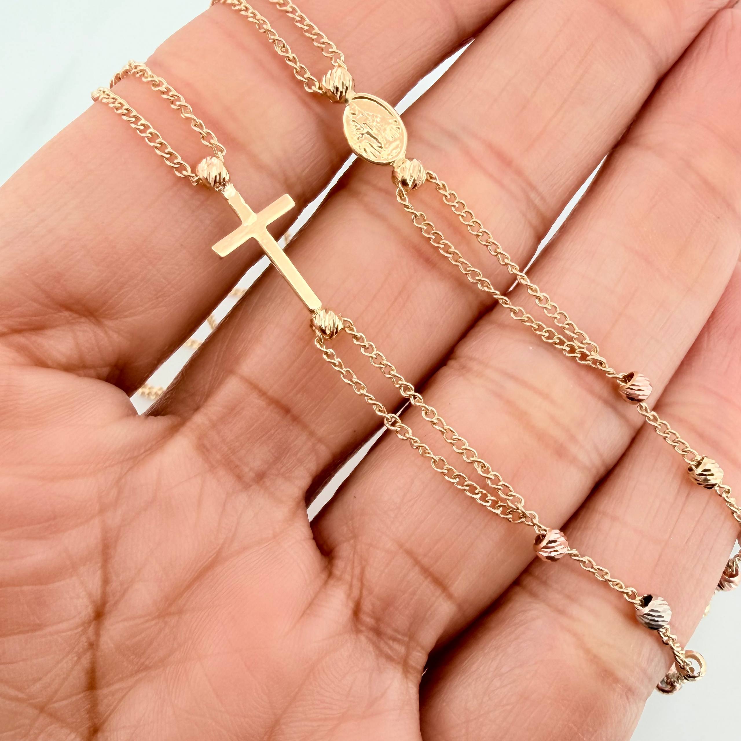 Cadena Denario virgen milagrosa 3.85g / 45.5cm / 2.7mm Tres Oros 18K